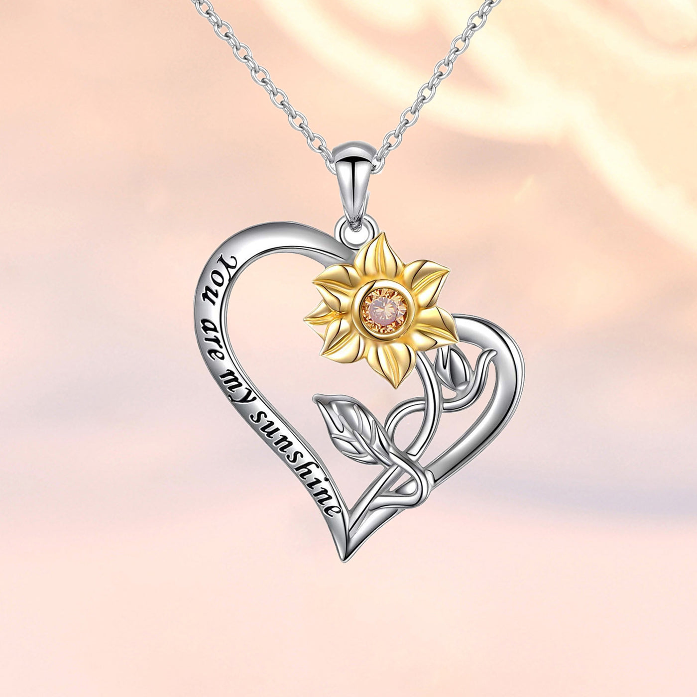 Sterling Silver You Are My Shine Sunflower Necklace