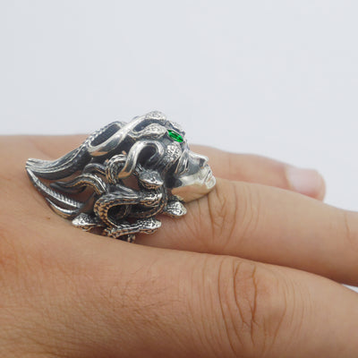 Sterling Silver Medusa Birthstone Ring