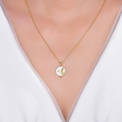 Mother of Pearl Moon and Star Necklace