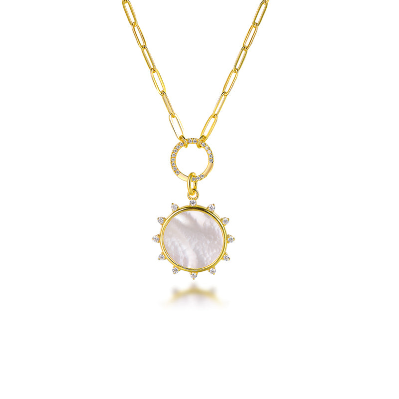 Sterling Silver Mother of Pearl Sun Pendant Necklace