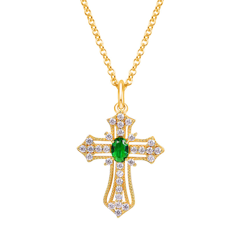 Natural Emerald Cross Pendant Necklace