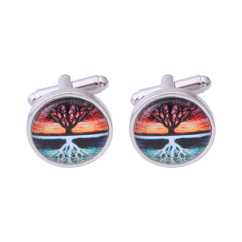 Creative Tree of Life Time Gemstone Cufflinks for Men