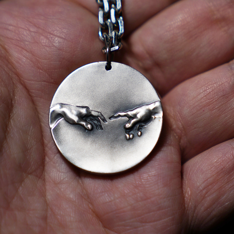 Sterling Silver Hand in hand coin Pendant Necklace