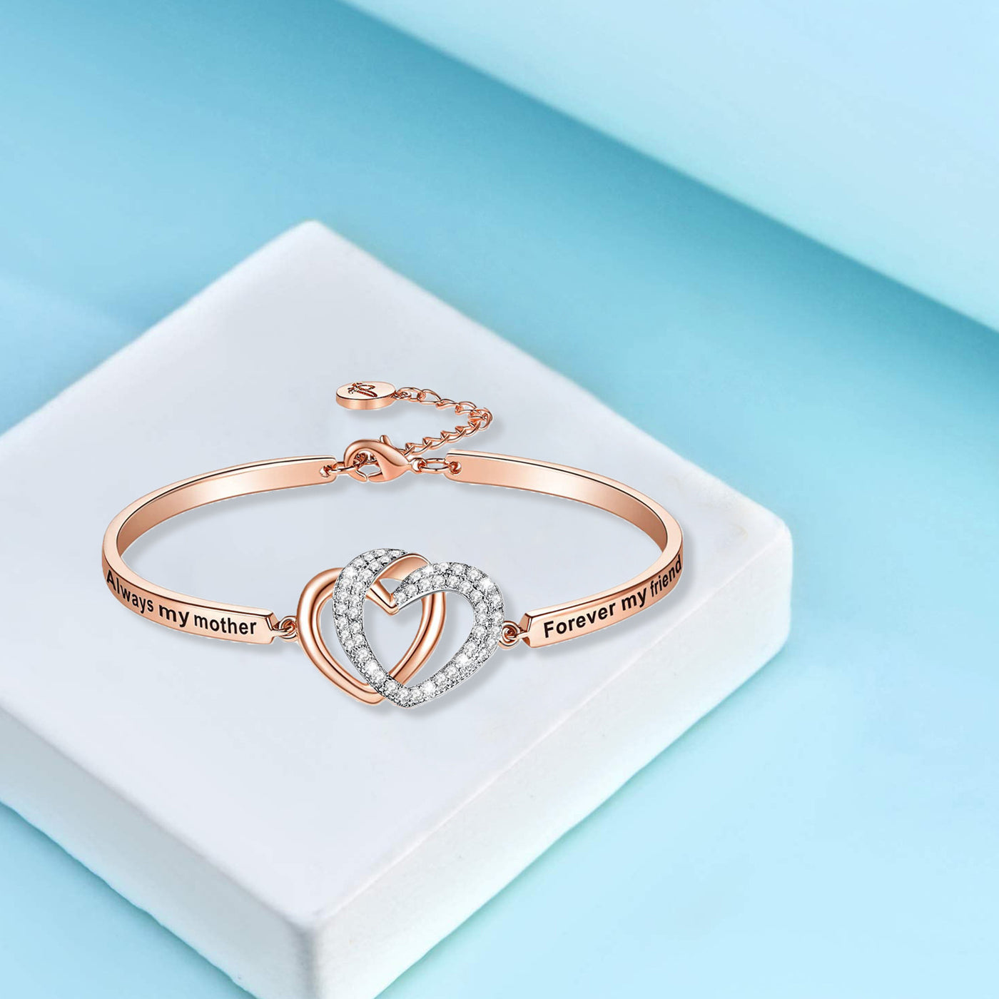 Rose Gold Plated Sterling Silver Two Hearts Together Bracelet