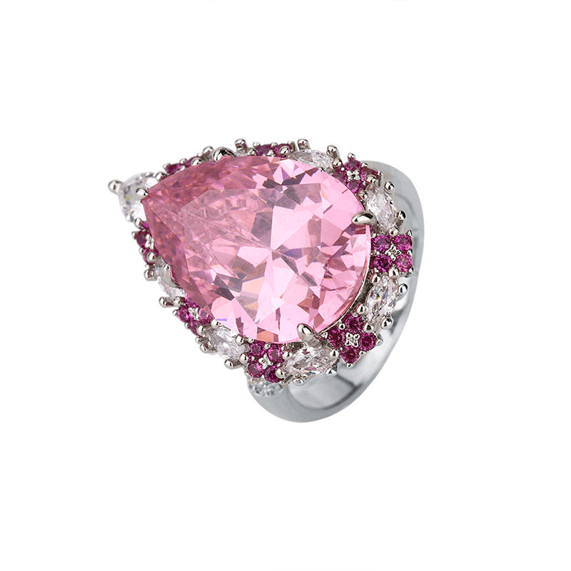 Sterling Silver Light Pink CZ Pear Shaped Ring