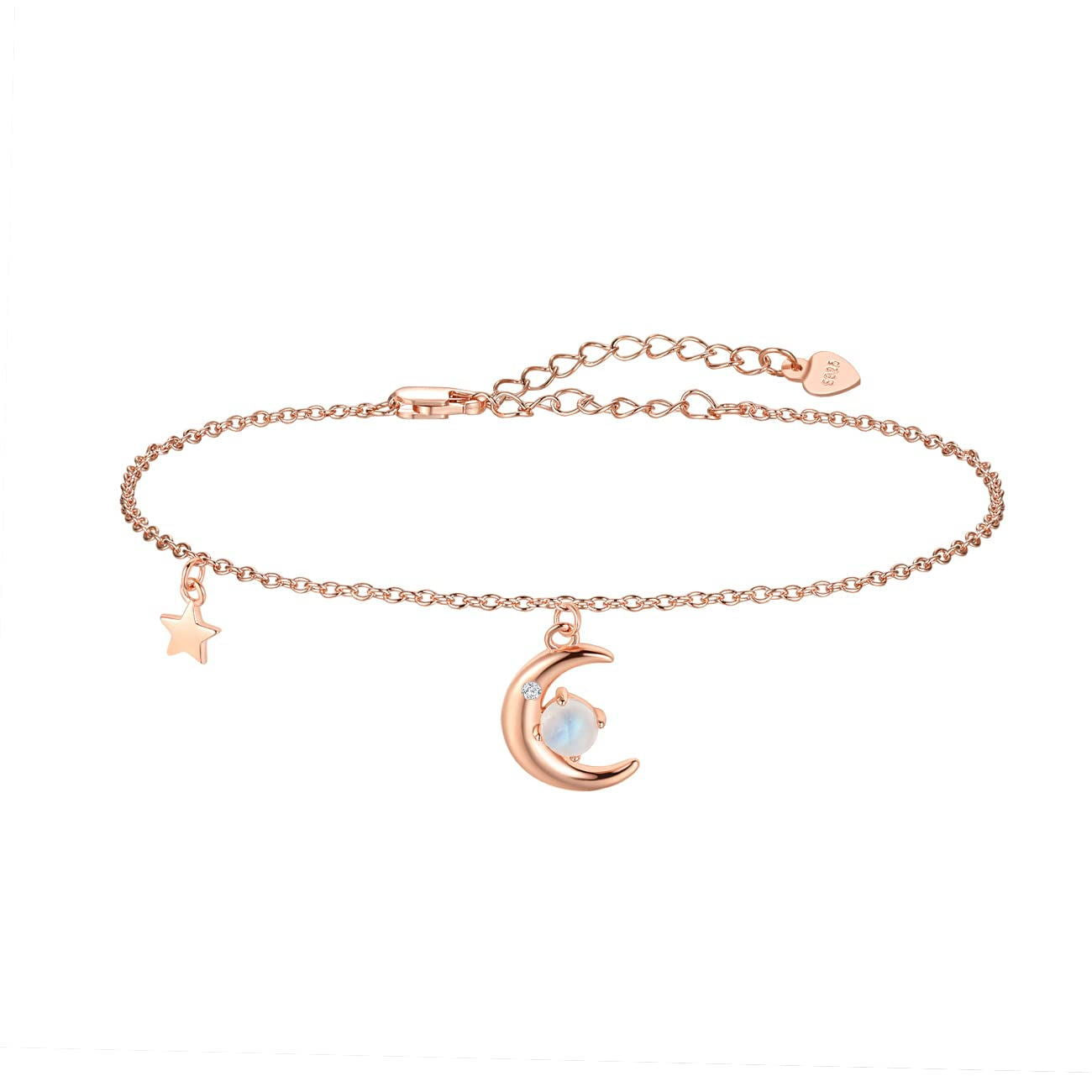 Rose Gold Crescent Moon And Star Moonstone Bracelet