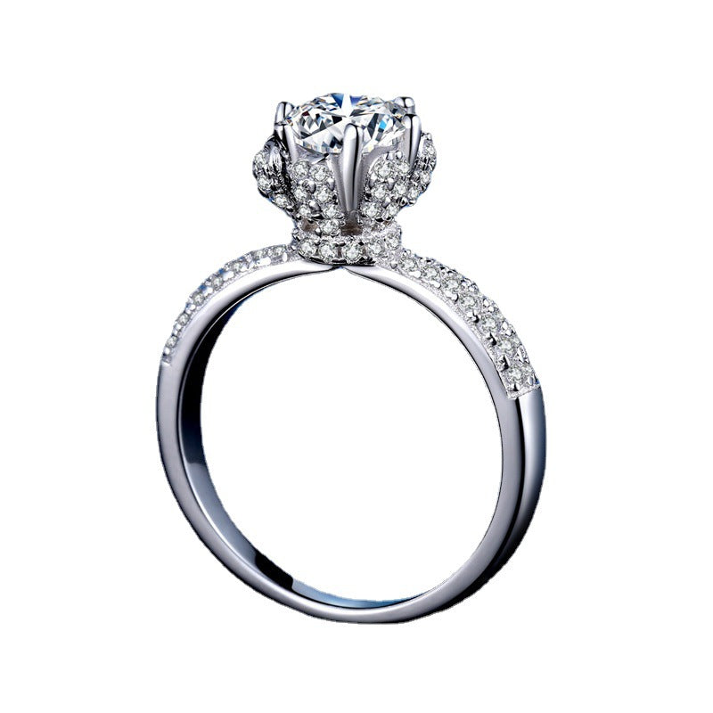 Sterling Silver Flower Moissanite Engagement Ring