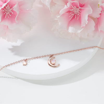 Rose Gold Crescent Moon And Star Moonstone Bracelet