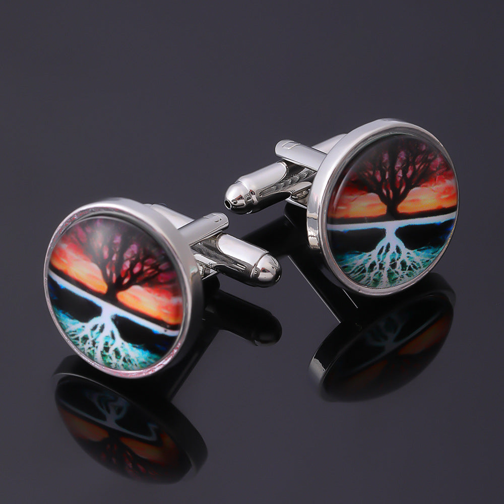 Creative Tree of Life Time Gemstone Cufflinks for Men