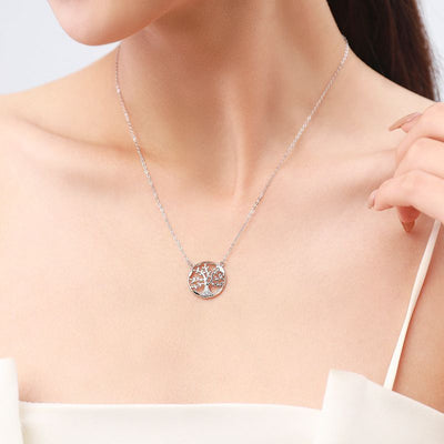 Round Sterling Silver Cubic Zirconia Tree Of Life Necklace