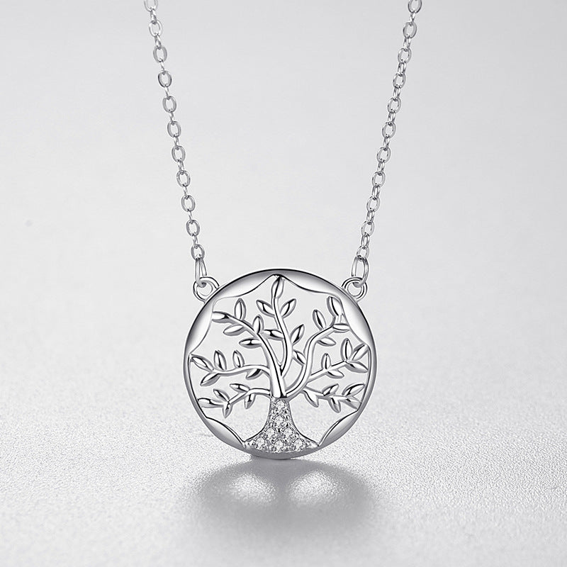 Round Sterling Silver Cubic Zirconia Tree Of Life Necklace