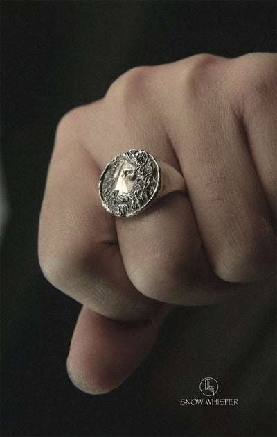 Sterling Silver Lion Head Coin Ring