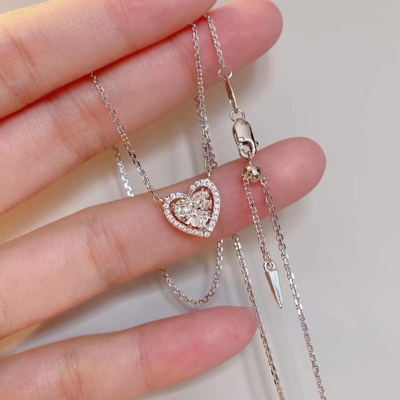 Sterling Silver Heart Halo Curb Pendant Necklace