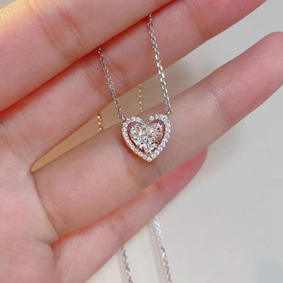 Sterling Silver Heart Halo Curb Pendant Necklace