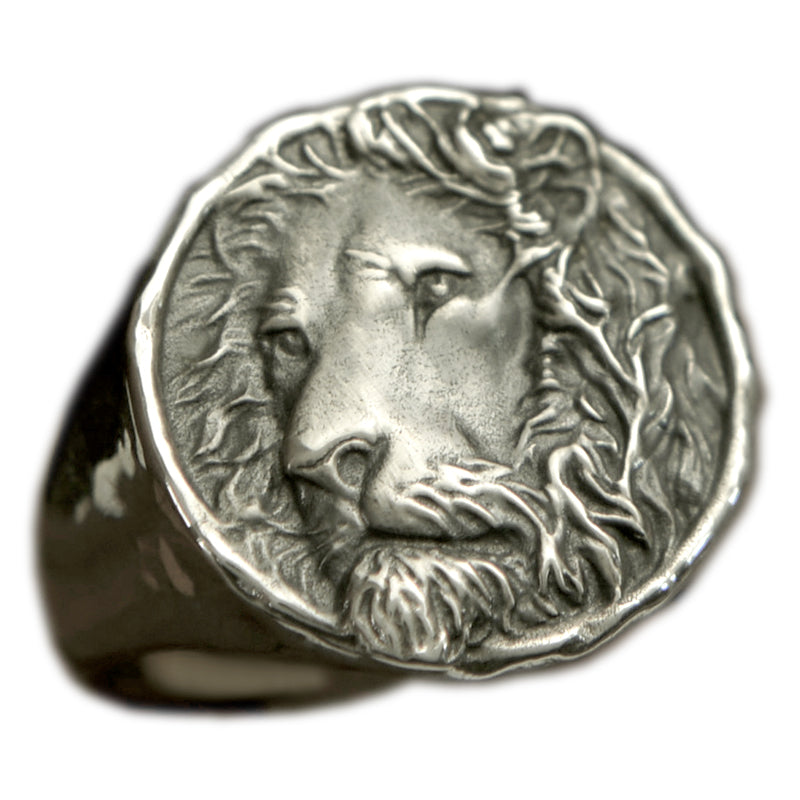 Sterling Silver Lion Head Coin Ring