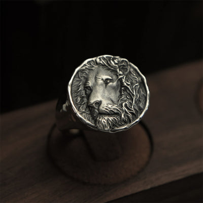 Sterling Silver Lion Head Coin Ring