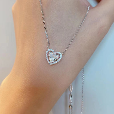 Sterling Silver Heart Halo Curb Pendant Necklace