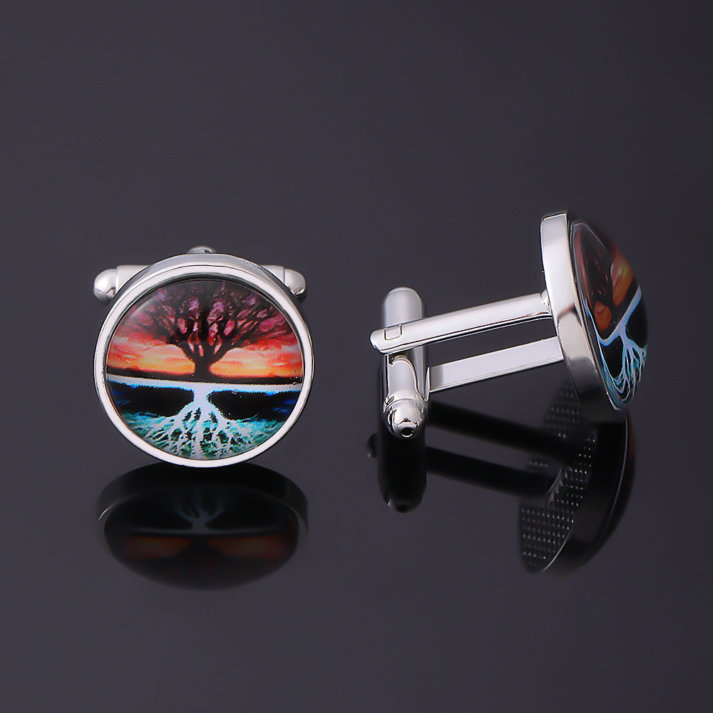 Creative Tree of Life Time Gemstone Cufflinks for Men