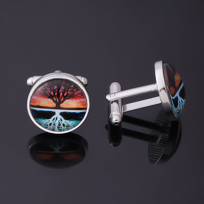 Creative Tree of Life Time Gemstone Cufflinks for Men