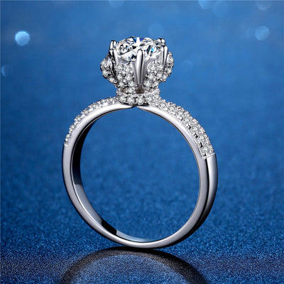 Sterling Silver Flower Moissanite Engagement Ring