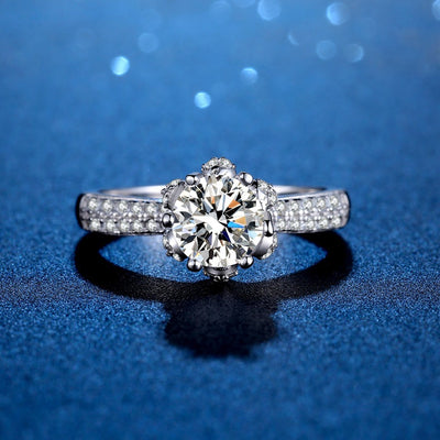 Sterling Silver Flower Moissanite Engagement Ring