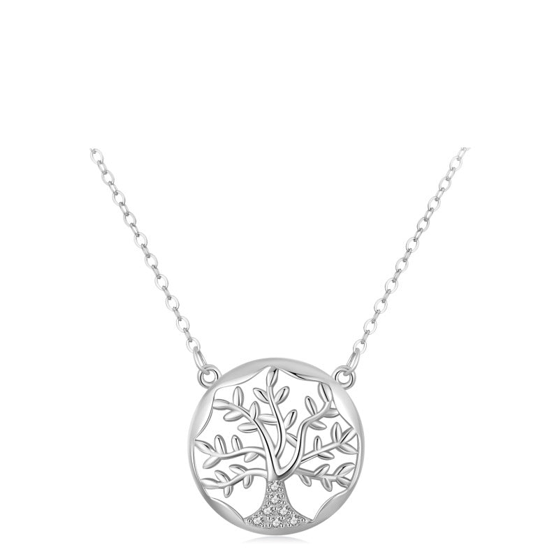 Round Sterling Silver Cubic Zirconia Tree Of Life Necklace