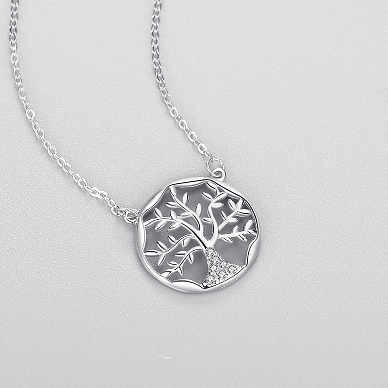 Round Sterling Silver Cubic Zirconia Tree Of Life Necklace