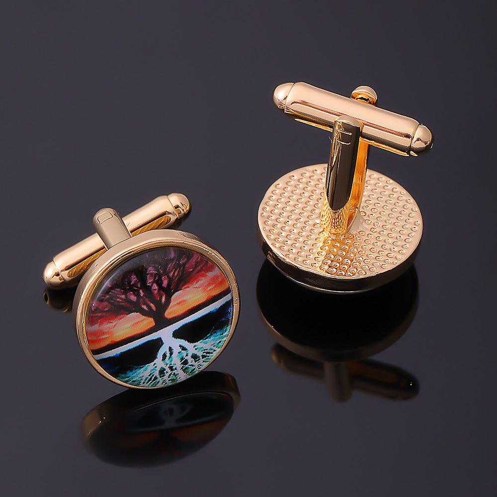 Creative Tree of Life Time Gemstone Cufflinks for Men