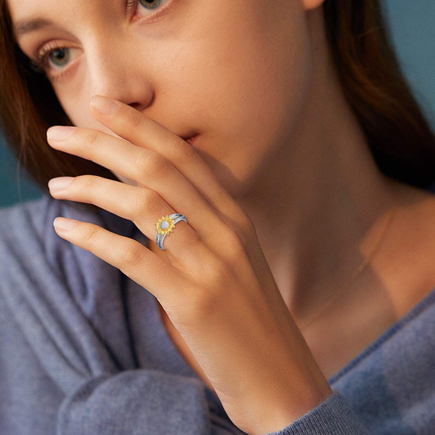 Sterling Silver You are My Sunshine Sunflower Statement Ring