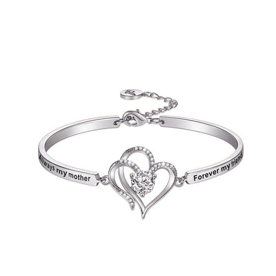 Sterling Silver Always My Mother Forever My Friend Heart Bangle Bracelet