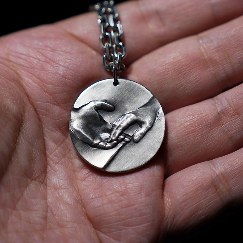 Sterling Silver Hand in hand coin Pendant Necklace