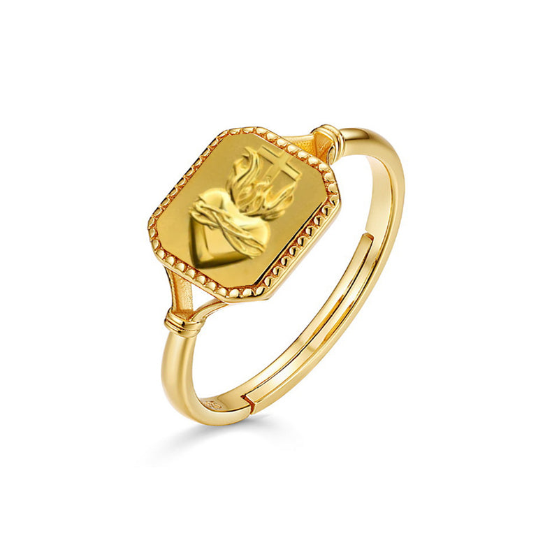 Gold Plated Sacred Heart Cross Ring