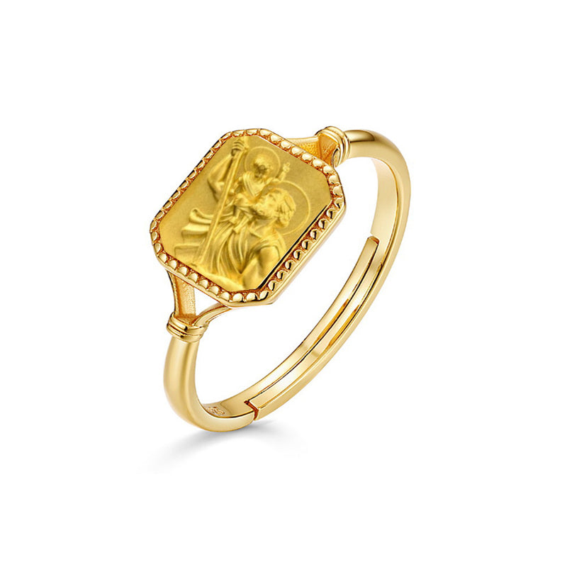 14K Gold Plated Sterling Silver Saint Christopher Ring