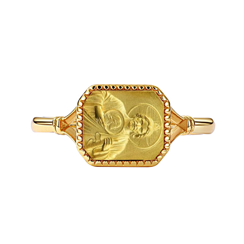 14K Gold Plated Sterling Silver Saint Jude Adjustable Ring