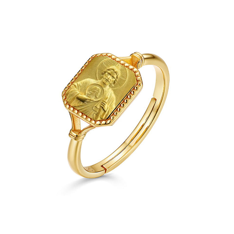 14K Gold Plated Sterling Silver Saint Jude Adjustable Ring