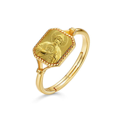 14K Gold Plated Sterling Silver Saint Jude Adjustable Ring