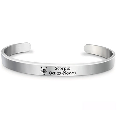 Sterling Silver Engraved Zodiac Cuff Bracelet