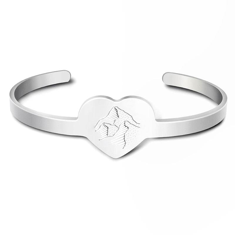 Sterling Silver Mountain Heart Cuff Bracelet