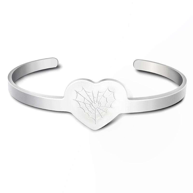 Sterling Silver Heart Spider Web Cuff Bracelet