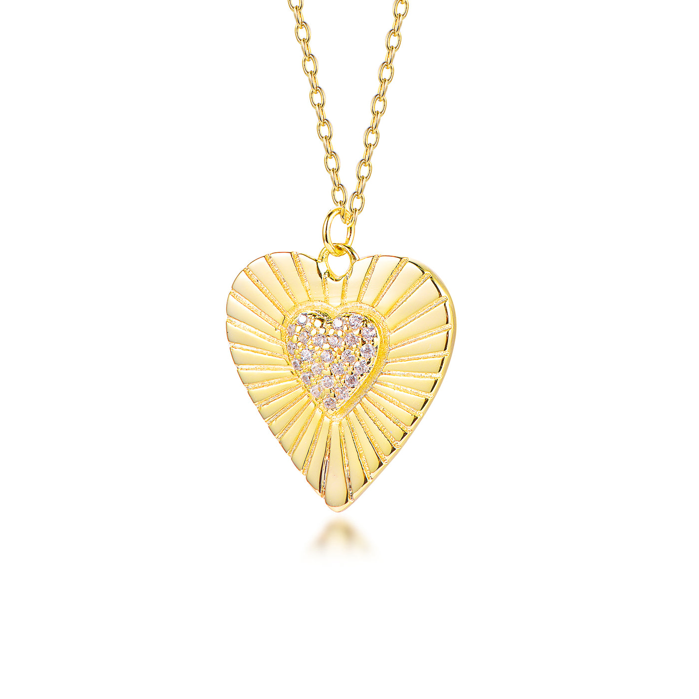 Sterling Silver Yellow Gold Sunburst Heart Necklace