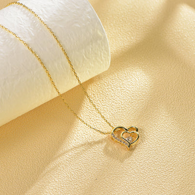 White CZ Diamond Double Heart Pendant Necklace