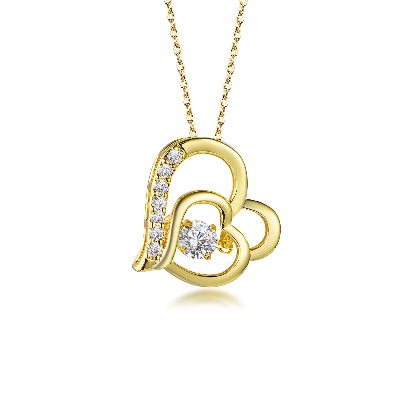 White CZ Diamond Double Heart Pendant Necklace