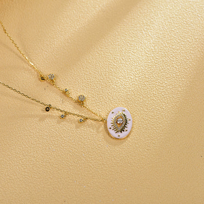 Yellow Gold CZ Diamond Evil Eye Charm Necklace