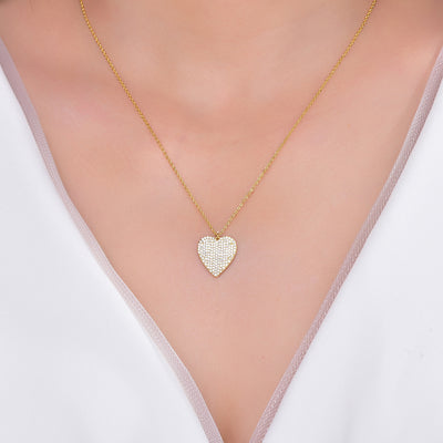 Yellow Gold Heart CZ Pendant Necklace