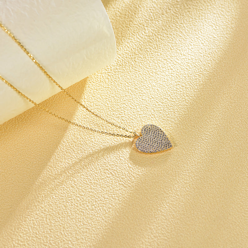 Yellow Gold Heart CZ Pendant Necklace