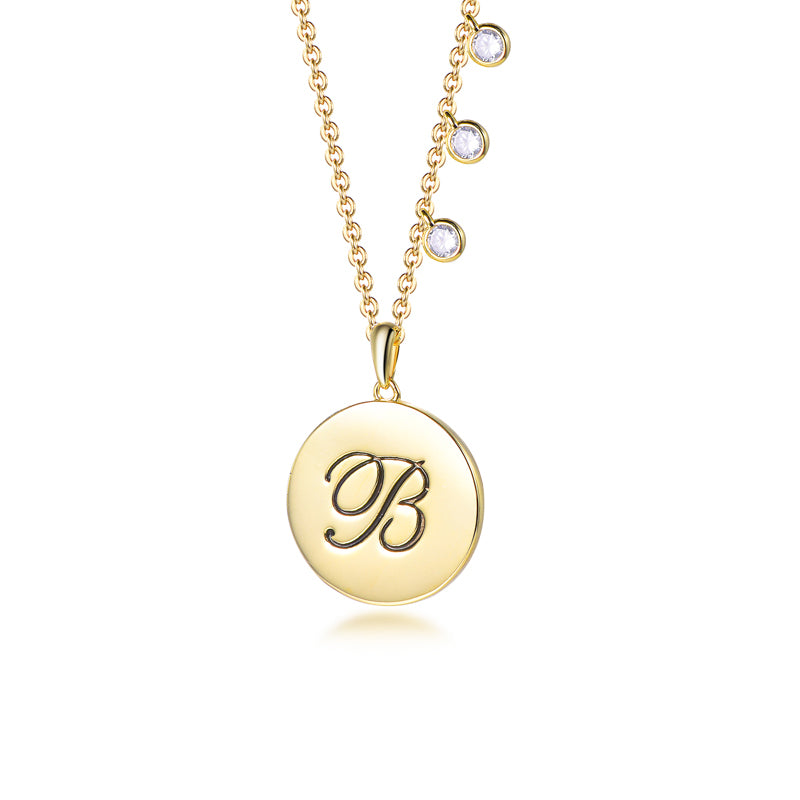 Yellow Gold Sterling Silver Initial B Necklace