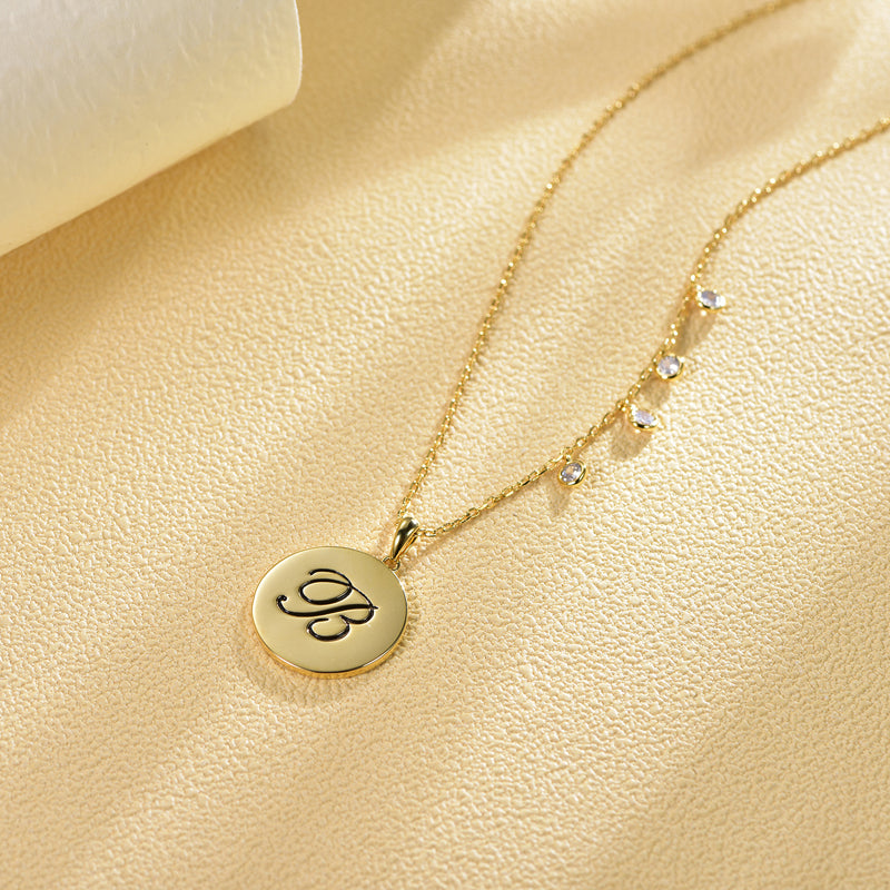 Yellow Gold Sterling Silver Initial B Necklace