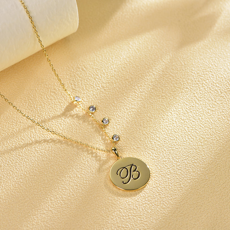 Yellow Gold Sterling Silver Initial B Necklace