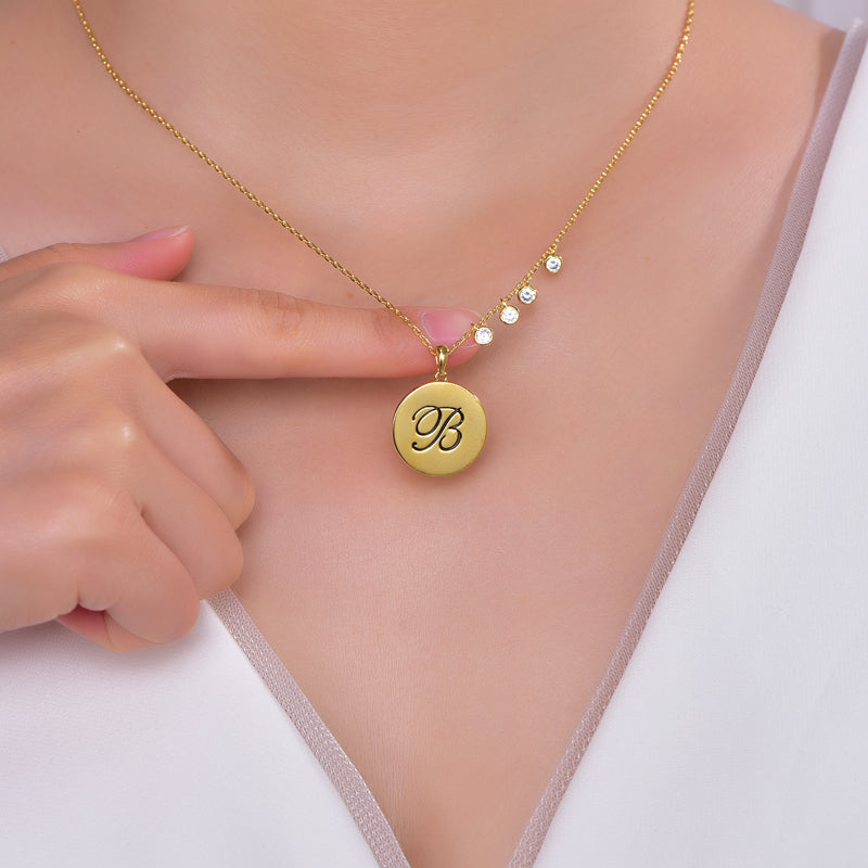 Yellow Gold Sterling Silver Initial B Necklace