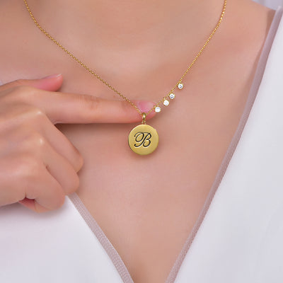 Yellow Gold Sterling Silver Initial B Necklace